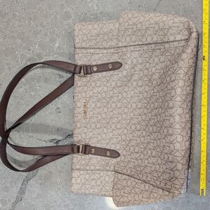 Calvin Klein Beige and Brown Shoulder Bag